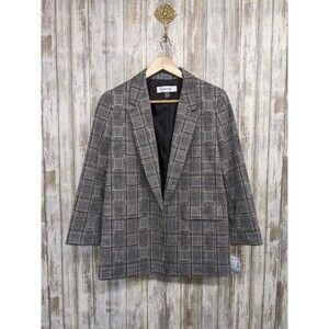 Jones Studio Womens Check Houndstooth Open Blazer XS Retro 80s 90s Boxy NWT $70
